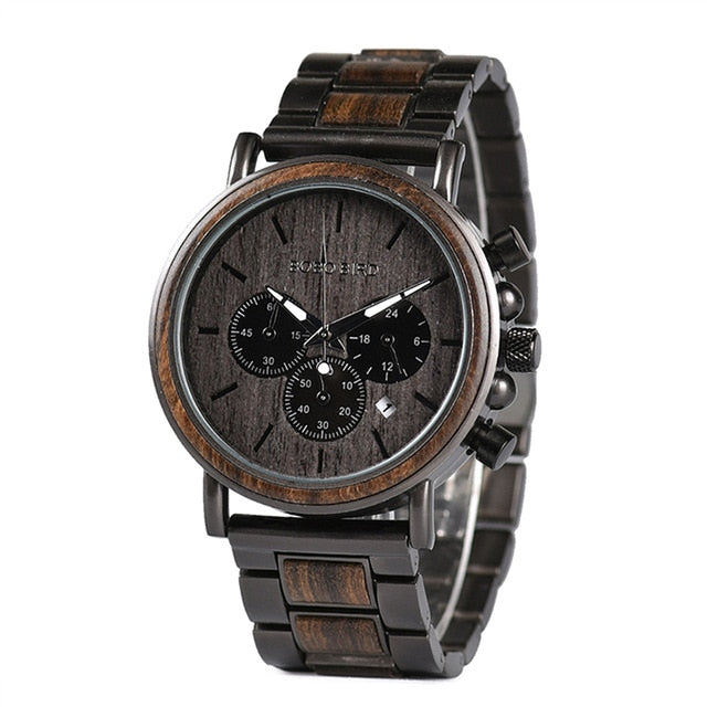 Orologio da Polso in Legno per Uomo – Cronografo Elegante con Cinturino Naturale-0