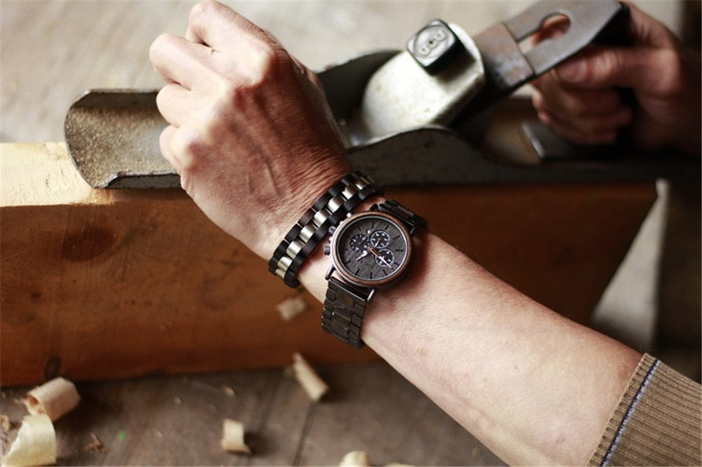 Orologio da Polso in Legno per Uomo – Cronografo Elegante con Cinturino Naturale-1