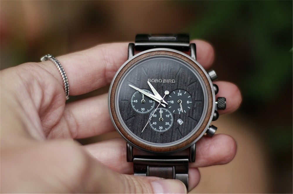 Orologio da Polso in Legno per Uomo – Cronografo Elegante con Cinturino Naturale-3