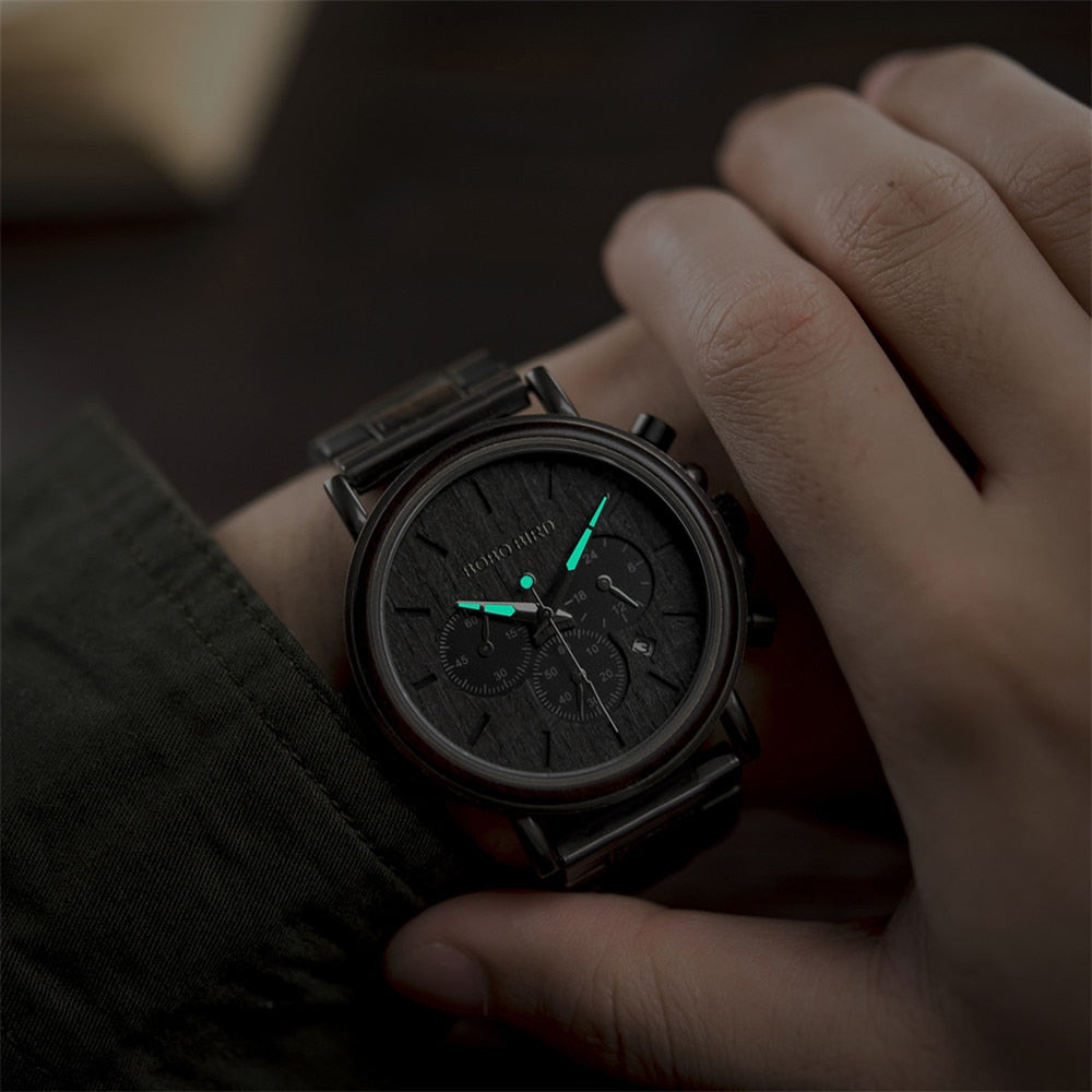 Orologio da Polso in Legno per Uomo – Cronografo Elegante con Cinturino Naturale-2