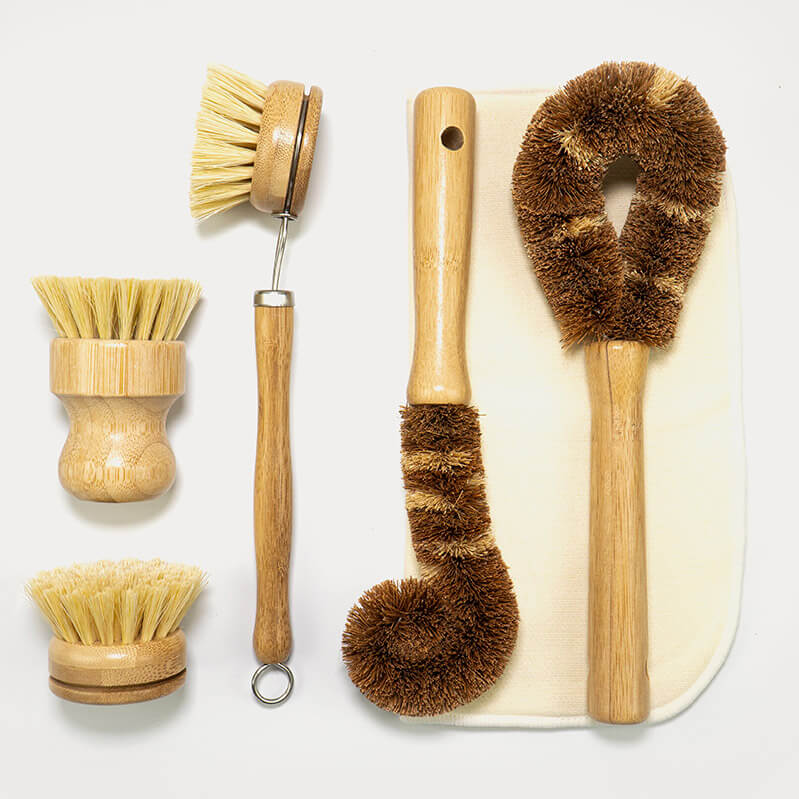 Set 6 Spazzole da Cucina Naturali – Bambù, Cocco e Cotone Bio-1
