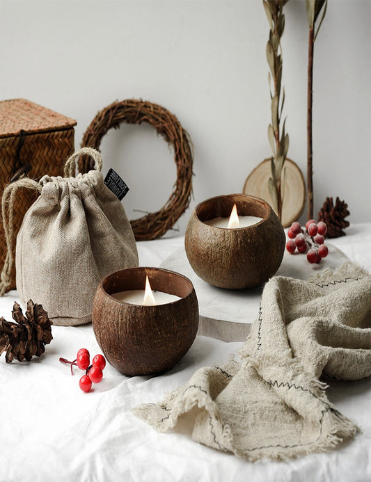 Candela Naturale in Guscio di Cocco – Profumo Cocco Tostato (50h)