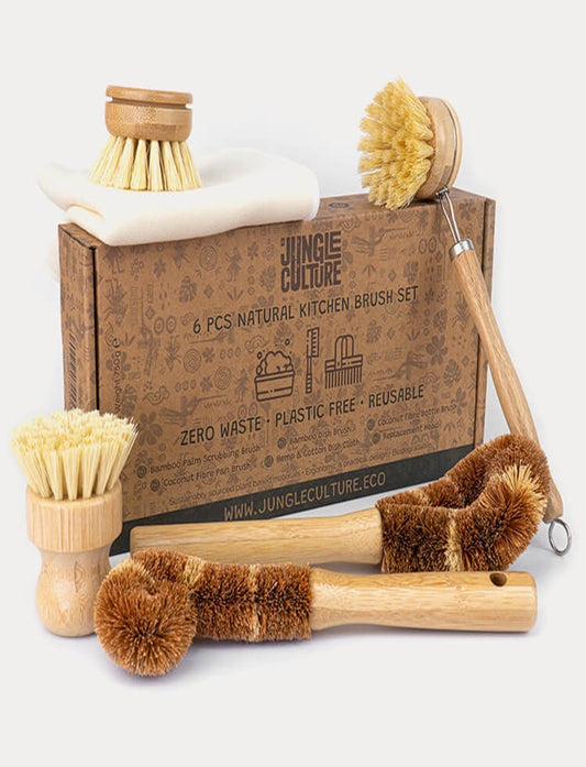Set 6 Spazzole da Cucina Naturali – Bambù, Cocco e Cotone Bio