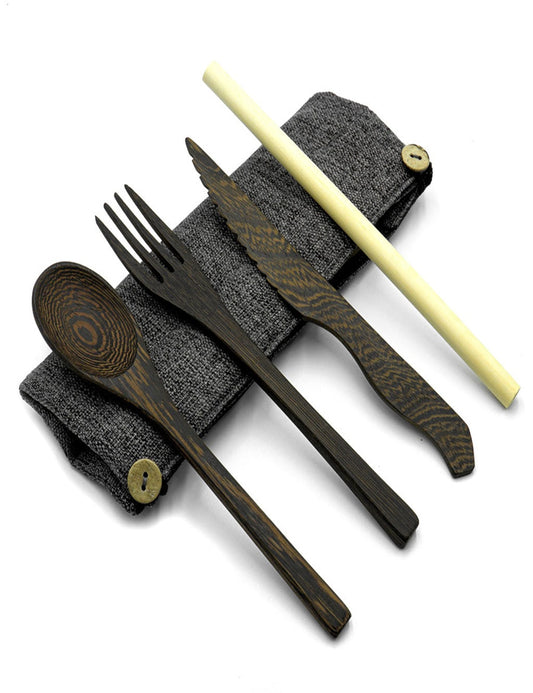 Set Posate in Bambù con Custodia Grigio Scuro | Eco-Friendly & Riutilizzabile