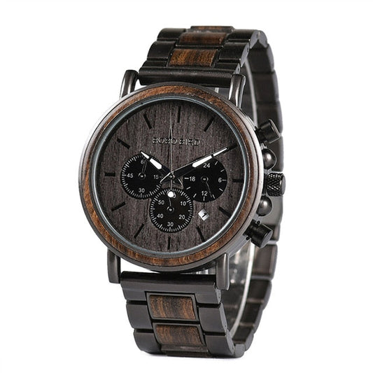 Orologio da Polso in Legno per Uomo – Cronografo Elegante con Cinturino Naturale-0